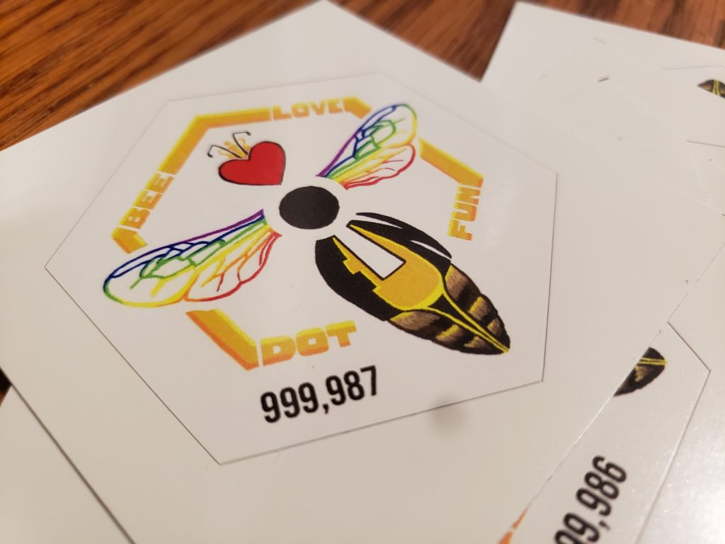 Bee Love dot fun sticker for a charitable cause.